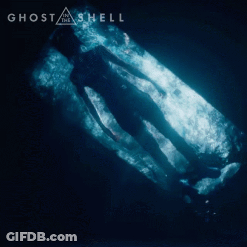 A Movie Poster For Ghost In The Shell Shows A Person Floating In The Water GIF