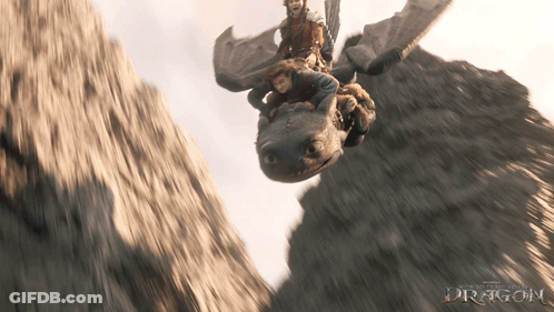 A Movie Poster For How To Train Your Dragon Shows A Man Riding A Dragon GIF