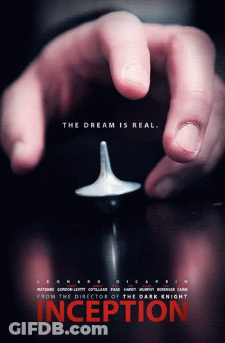 A Movie Poster For Inception Shows A Hand Holding A Top GIF