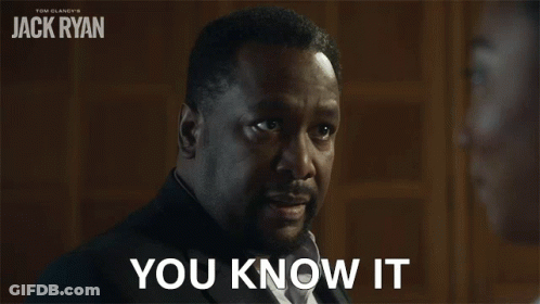 A Movie Poster For Jack Ryan Shows A Man In A Suit Saying You Know It GIF