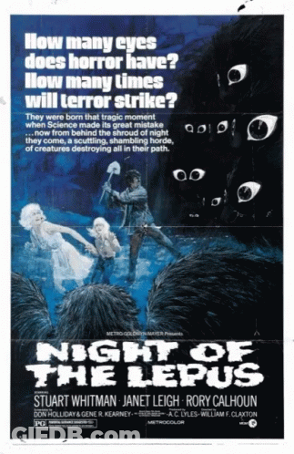 A Movie Poster For Night Of The Lepus Starring Stuart Whitman GIF