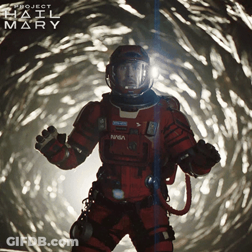A Movie Poster For Project Hail Mary Shows A Man In A Space Suit GIF