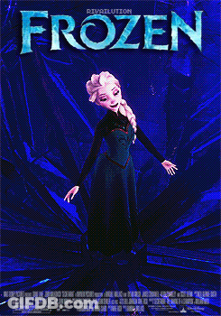 A Movie Poster For The Movie Frozen Shows Elsa In A Blue Dress GIF