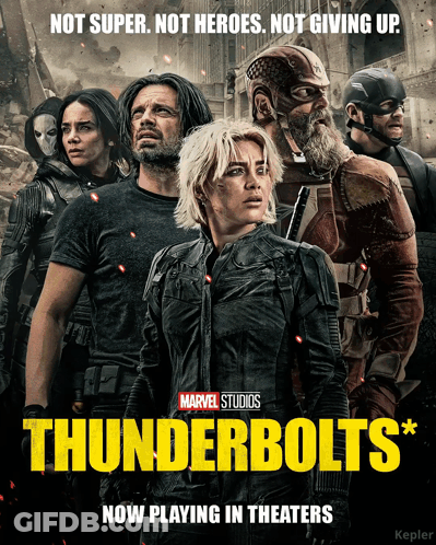 A Movie Poster For Thunderbolts Shows A Group Of Soldiers GIF