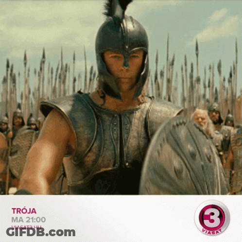 A Movie Poster For Troja Shows A Man In Armor GIF