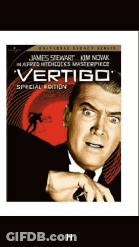 A Movie Poster For Vertigo Special Edition With James Stewart And Kim Novak GIF