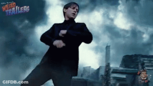 A Movie Poster For Weird Trailers Shows A Man In A Black Suit Dancing GIF