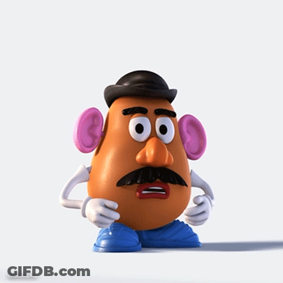 A Mr. Potato Head With A Hat And Ear Plugs GIF