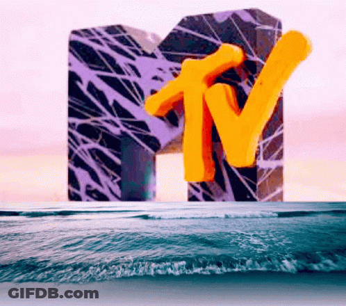 A Mtv Logo Is Displayed In Front Of A Body Of Water GIF