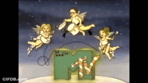 A Mtv Logo With Angels Flying Around It GIF