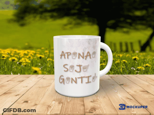 A Mug That Says " Aponao Sojo Gontic " On It GIF
