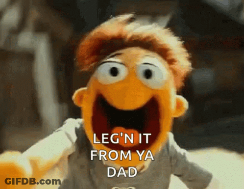 A Muppet Is Laughing And Saying Leg 'N It From Ya Dad GIF