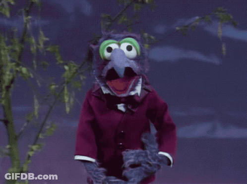 A Muppet Wearing A Suit And Bow Tie Holds A Bird GIF