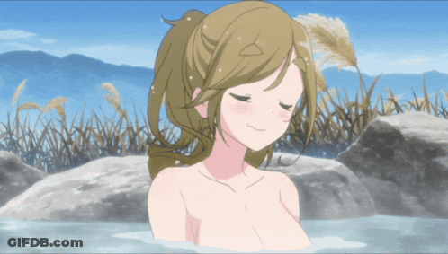 A Naked Anime Girl Is Taking A Bath In The Water GIF