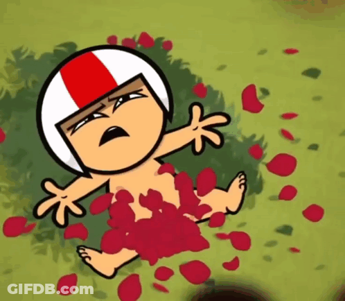A Naked Cartoon Character With A Red And White Helmet On GIF