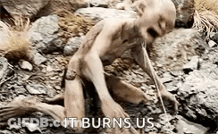 A Naked Man Is Crawling On The Ground In The Dirt . GIF