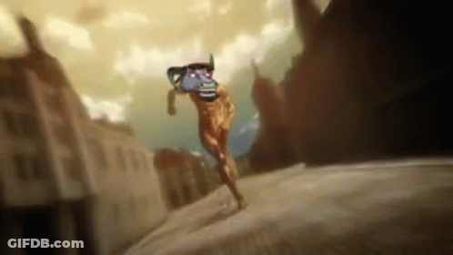 A Naked Man Is Running Down A Street In A Video Game With A Picture Of A Man On His Head . GIF