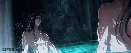 A Naked Man Is Standing In A Pool Of Water . GIF