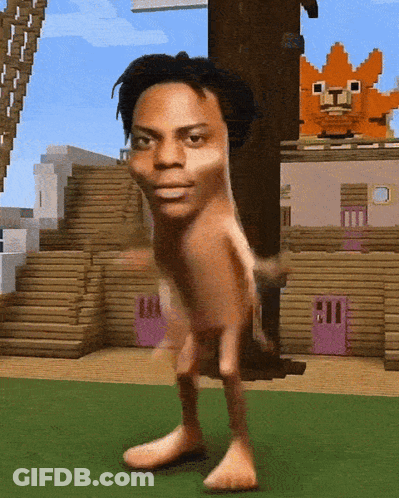 A Naked Man Is Standing In Front Of A Castle In A Video Game GIF