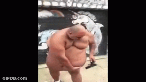 A Naked Man Is Standing In Front Of A Mural Of A Unicorn On A Wall . GIF