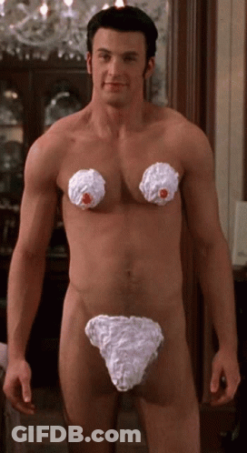 A Naked Man With Whipped Cream On His Chest GIF