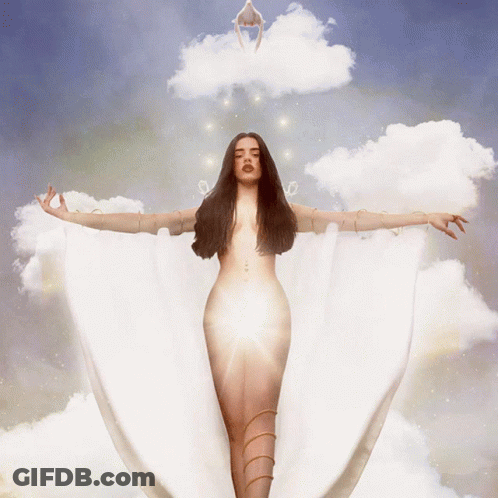 A Naked Woman Stands In Front Of A Cloudy Sky GIF