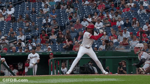 A Nationals Baseball Player Is About To Swing At A Ball GIF