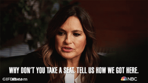 A Nbc Ad Shows A Woman Saying " Why Don T You Take A Seat Tell Us How We Got Here " GIF