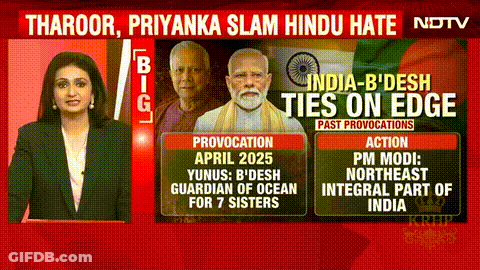 A Ndtv News Bulletin Shows A Woman And Two Men GIF