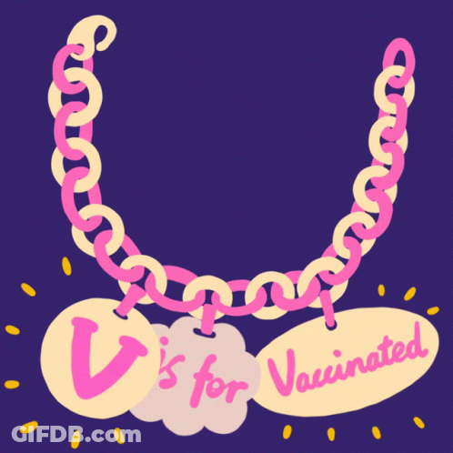 A Necklace That Says " V Is For Vaccinated " GIF