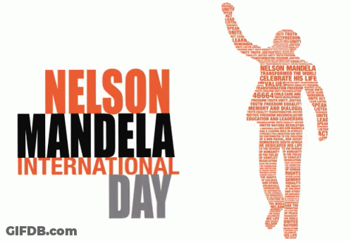 A Nelson Mandela International Day Poster With A Silhouette Of A Man GIF