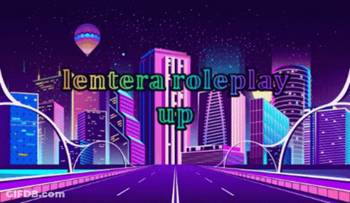 A Neon Cityscape With The Words " Tenera Roleplay Up " GIF