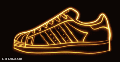 A Neon Drawing Of A Shoe With The Word Adidas On It GIF