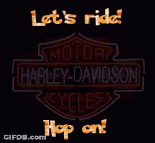 A Neon Sign For Harley Davidson Says Let 'S Ride GIF