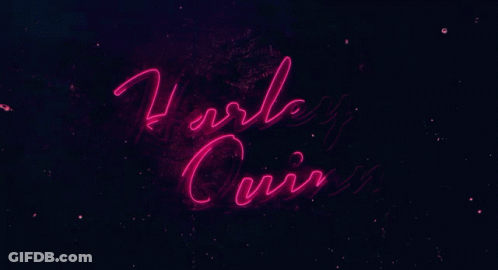 A Neon Sign For Harley Quinn Is Lit Up In Pink GIF