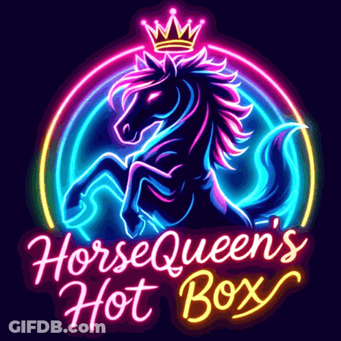 A Neon Sign For Horse Queen 'S Hot Box GIF
