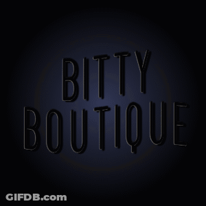 A Neon Sign For The Bitty Boutique Is Lit Up In Blue And Pink GIF