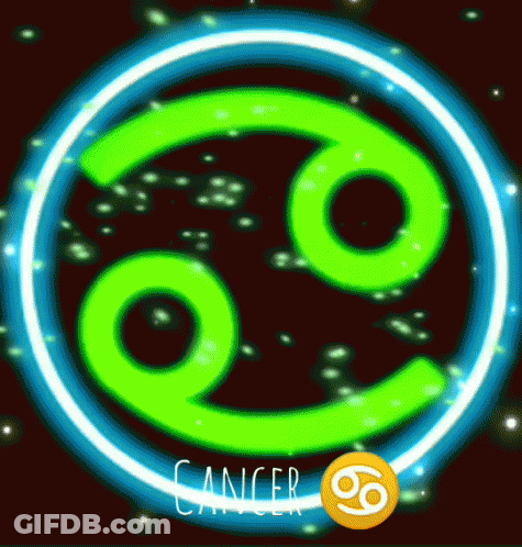 A Neon Sign For The Zodiac Sign Cancer Is Glowing In The Dark GIF