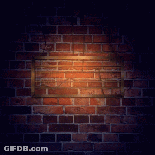 A Neon Sign Hanging On A Brick Wall Says Roysef GIF
