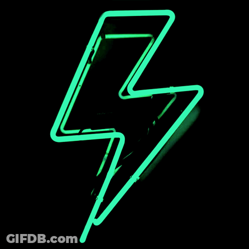 A Neon Sign Of A Lightning Bolt With A Charger Attached To It GIF