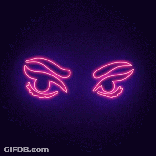 A Neon Sign Of A Pair Of Eyes On A Dark Background . GIF