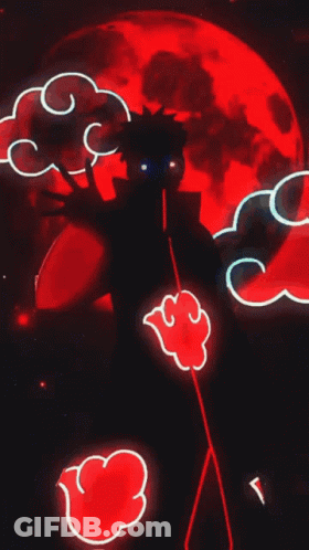 A Neon Sign Of A Person In Front Of A Red Moon GIF