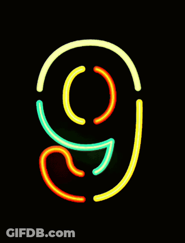 A Neon Sign Of The Number 9 On A Dark Background GIF