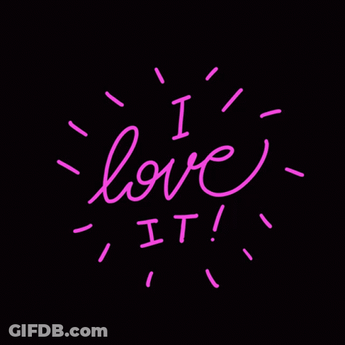 A Neon Sign Says I Love It On A Black Background GIF