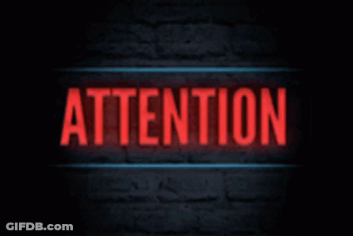 A Neon Sign That Says Attention On A Black Background GIF