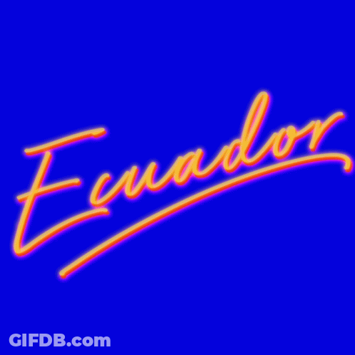 A Neon Sign That Says Ecuador On It On A Blue Background GIF