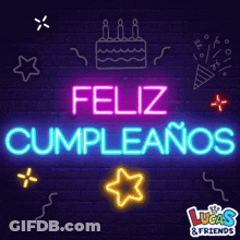 A Neon Sign That Says " Feliz Cumpleanos " GIF