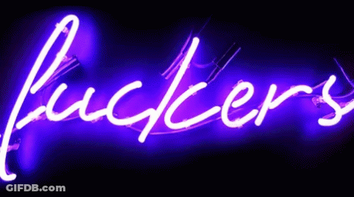 A Neon Sign That Says Fuckers In Purple Letters GIF