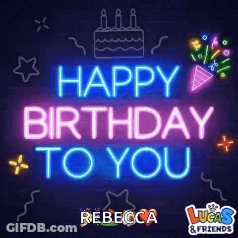 A Neon Sign That Says `` Happy Birthday To You '' With A Cake And Candles . GIF
