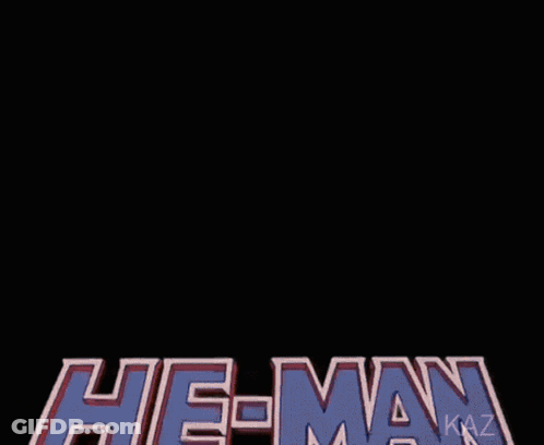 A Neon Sign That Says He Man Masters Of The Universe On It GIF